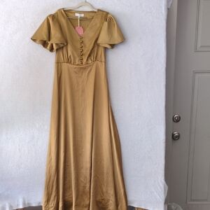 Ivy City Women's Gold Satin‎ Shiny Bridesmaid Maxi Dress Size M